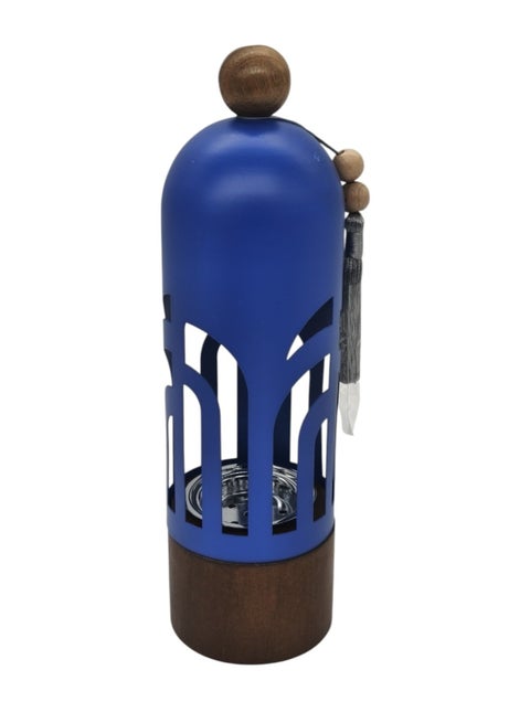 Akdc Incense Burner With Wooden Base And Metal Cover 28Cm*8Cm*8Cm, Blue